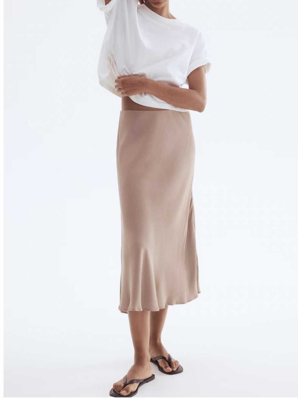 h&m taupe midi skirt
